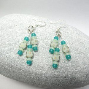 Uranium glass triple Fringe earrings